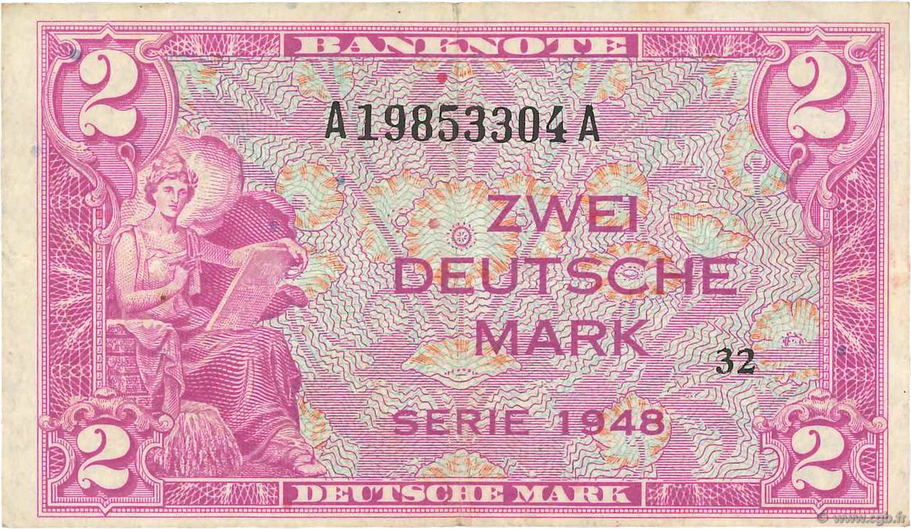 2 Deutsche Mark GERMAN FEDERAL REPUBLIC  1948 P.03a VF