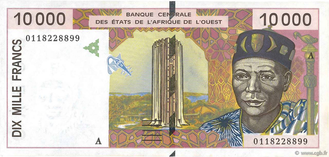 10000 Francs WEST AFRICAN STATES  2001 P.114Aj UNC-