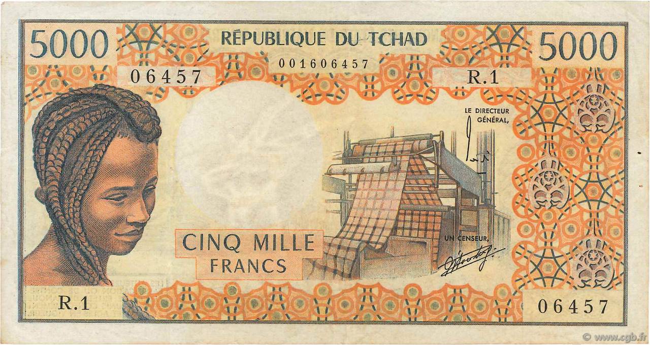 5000 Francs CHAD  1976 P.05a VF