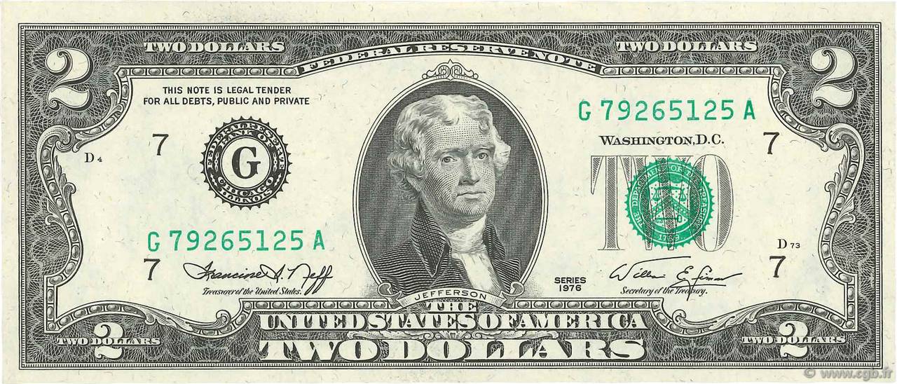 2 Dollars ÉTATS-UNIS D AMÉRIQUE Chicago 1976 P.461 SPL