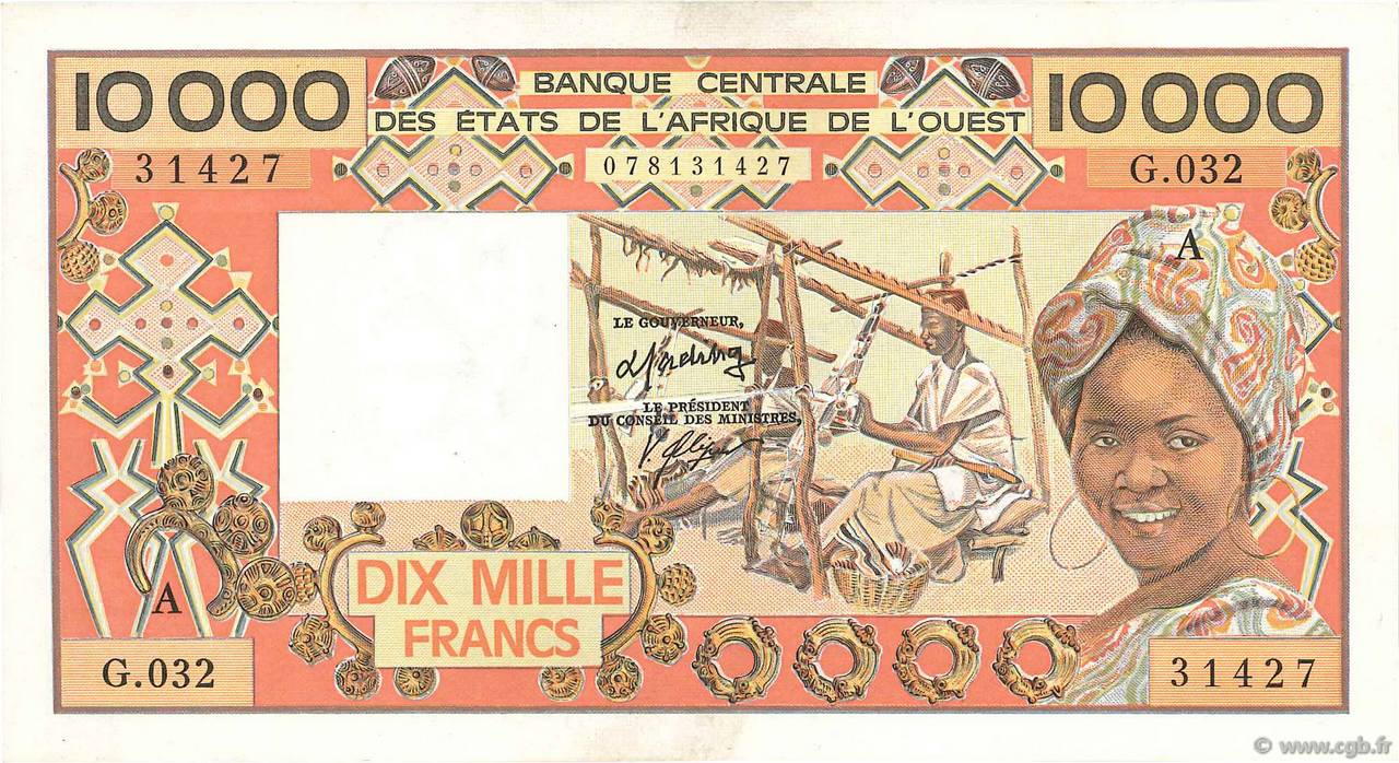 10000 Francs ÉTATS DE L AFRIQUE DE L OUEST  1986 P.109Ah SUP+