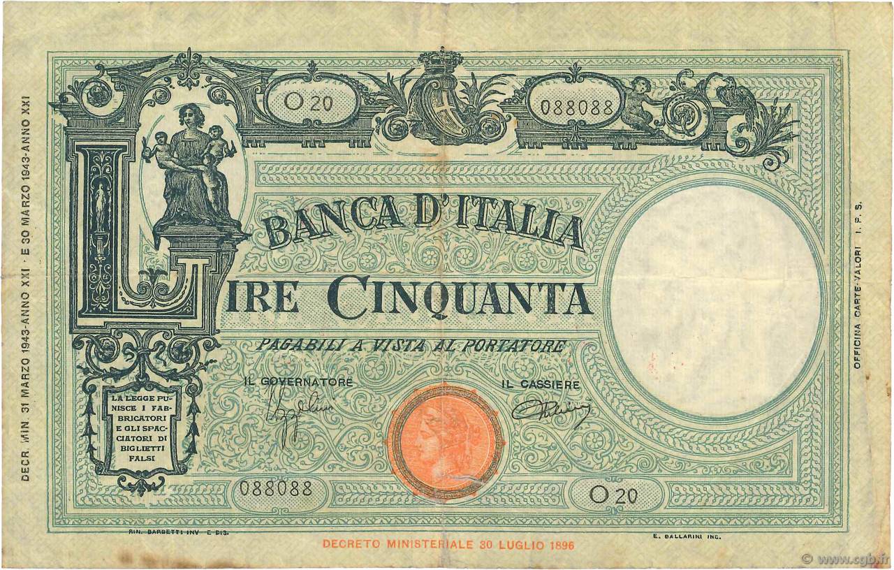 50 Lire ITALIA  1943 P.064a BB