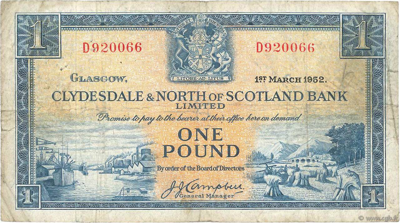 1 Pound SCOTLAND  1952 P.191a MB