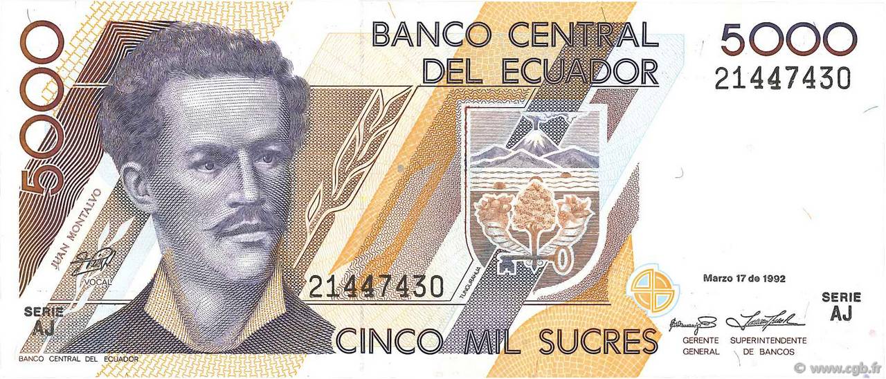 5000 Sucres ECUADOR  1992 P.128a SC+