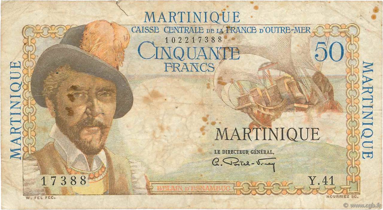 50 Francs Belain d Esnambuc MARTINIQUE  1946 P.30a B+