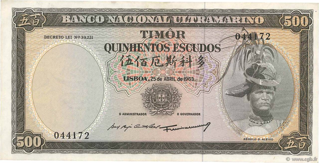 500 Escudos TIMOR  1963 P.29a MBC