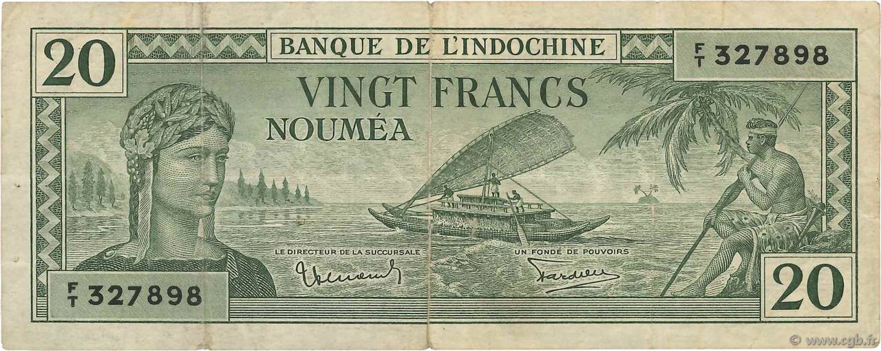 20 Francs NOUVELLE CALÉDONIE  1944 P.49 TB