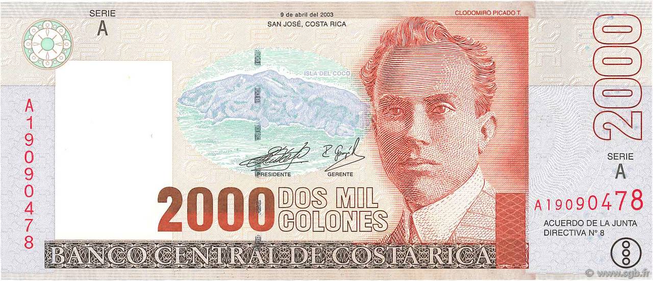 2000 Colones COSTA RICA  2003 P.265d UNC-
