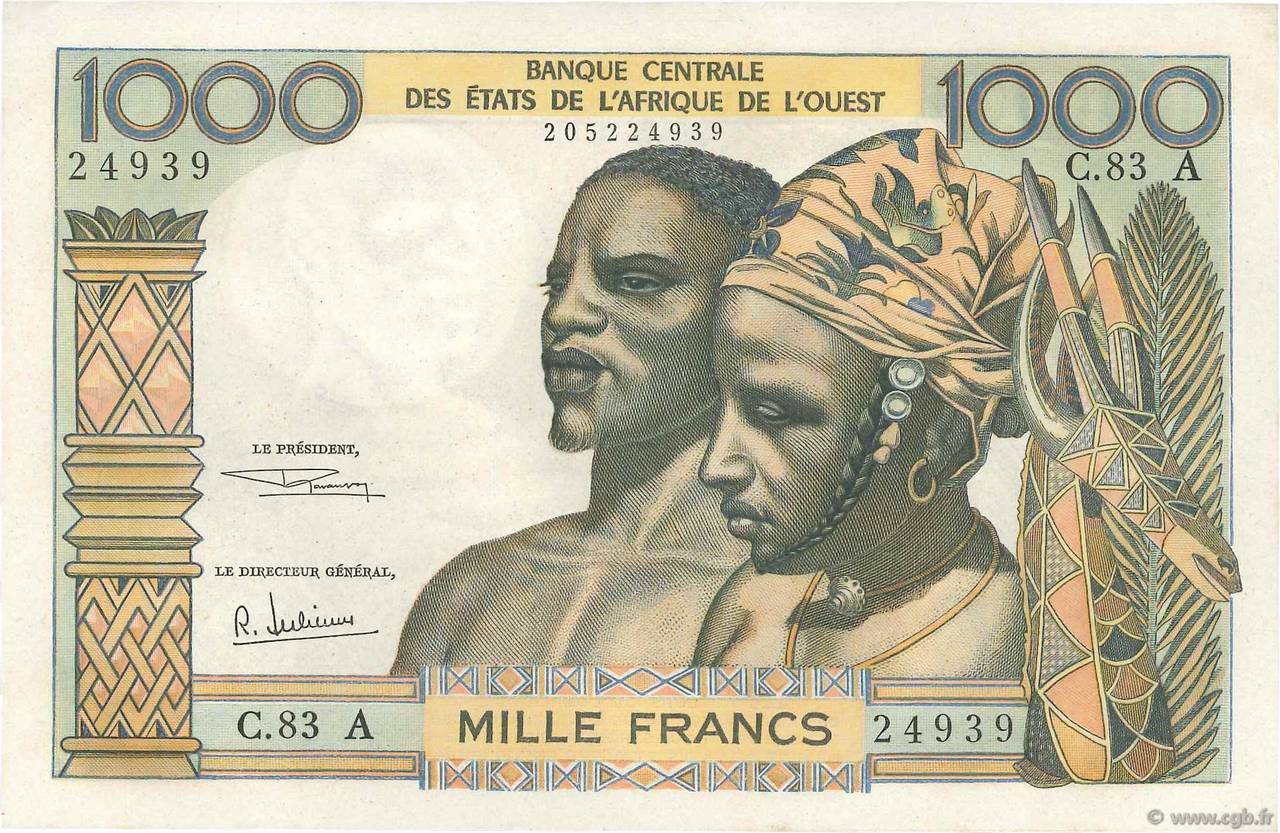 1000 Francs STATI AMERICANI AFRICANI  1969 P.103Ag q.FDC
