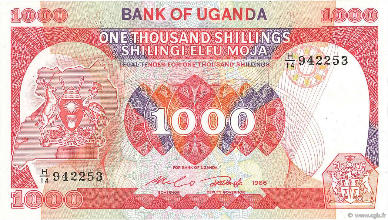 1000 Shillings UGANDA  1986 P.26 UNC