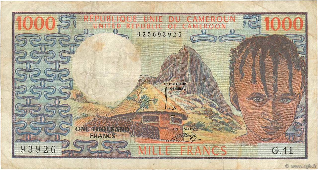 1000 Francs CAMERUN  1974 P.16a MB
