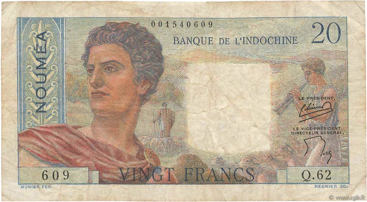 20 Francs NEW CALEDONIA  1954 P.50b F