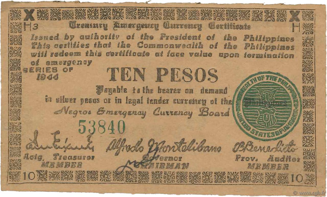 10 Pesos PHILIPPINES  1944 PS.677 SUP