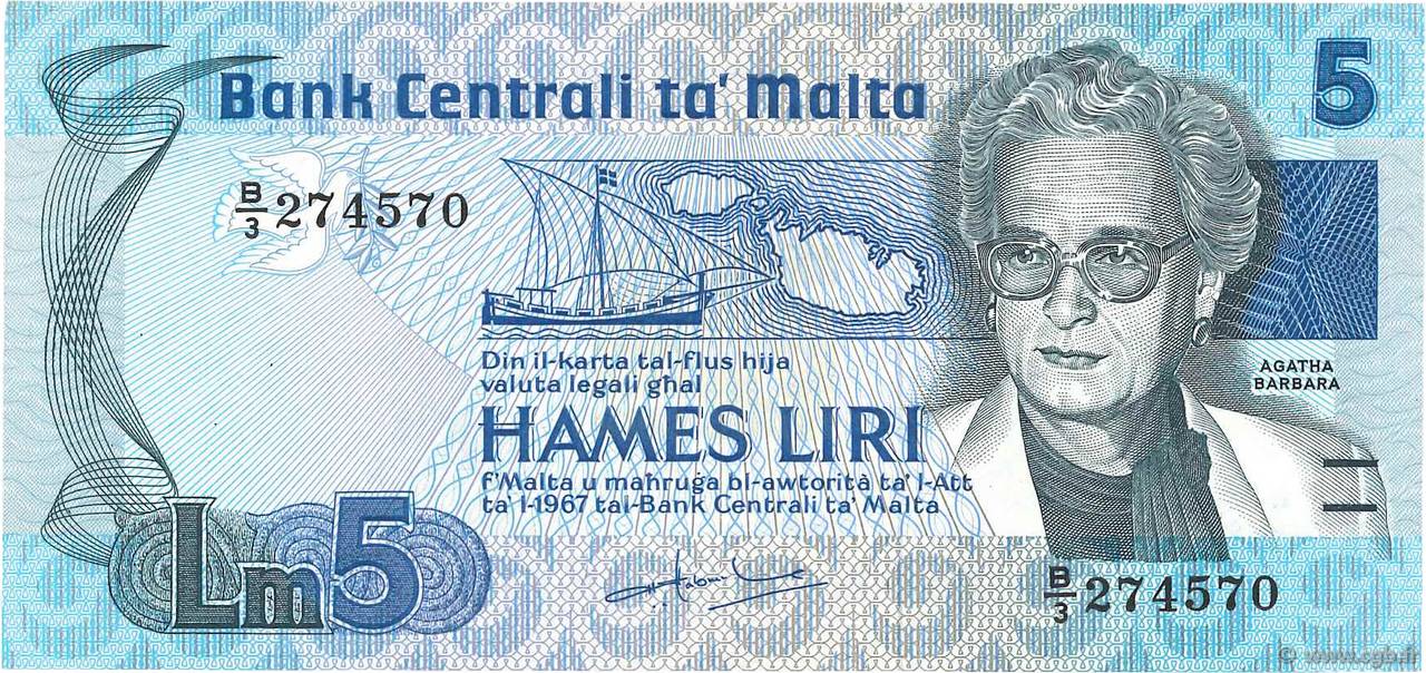 5 Liri MALTA 1986 P.38 XF
