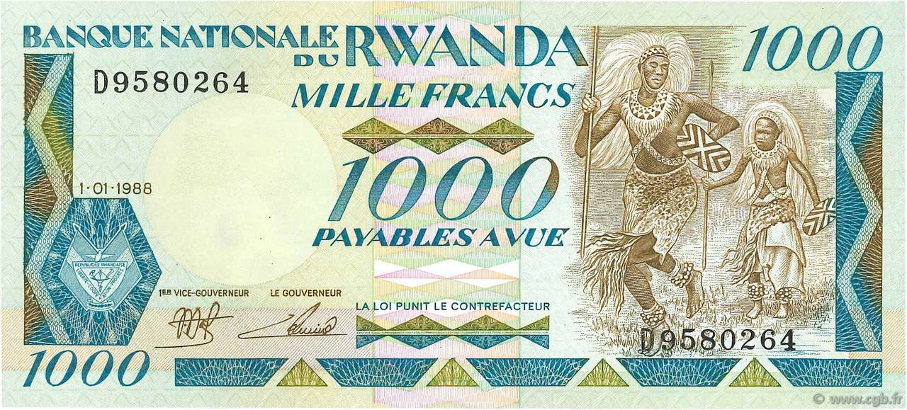 1000 Francs RWANDA 1988 P.21 NEUF