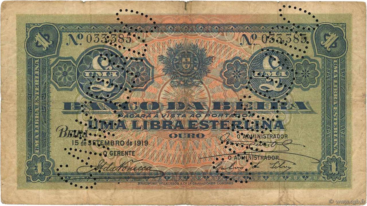 1 Libra Annulé MOZAMBIQUE Beira 1919 P.R06c F