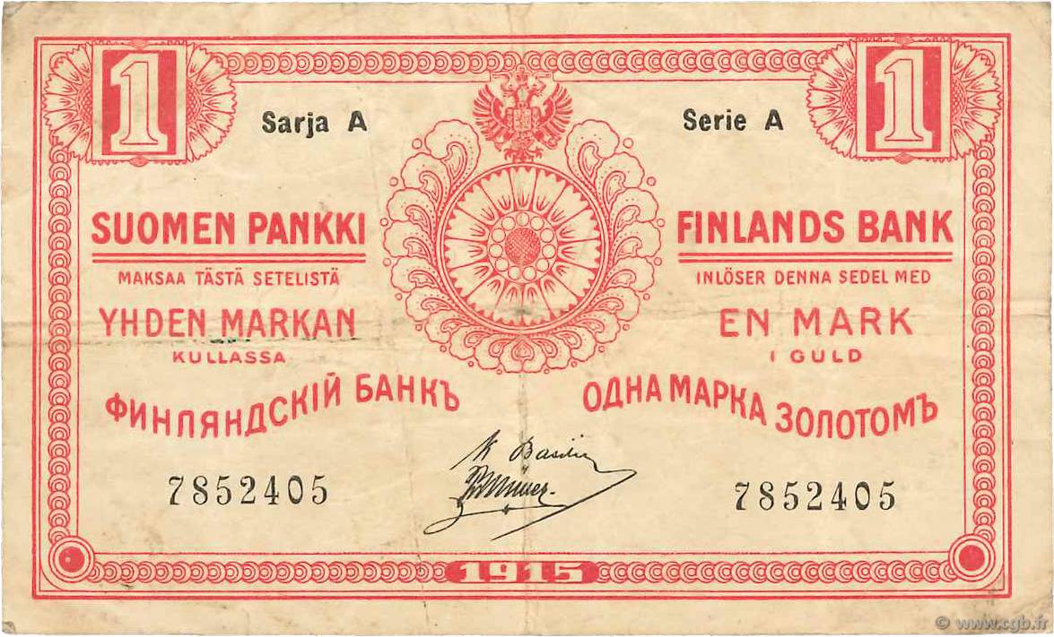 1 Markka FINLAND 1915 P.016b F