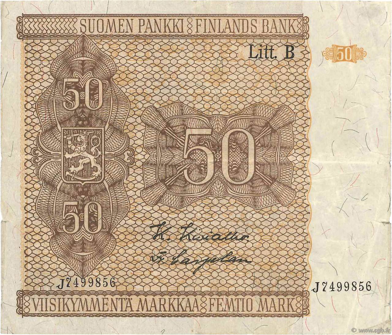 50 Markkaa FINLAND 1945 P.087 F