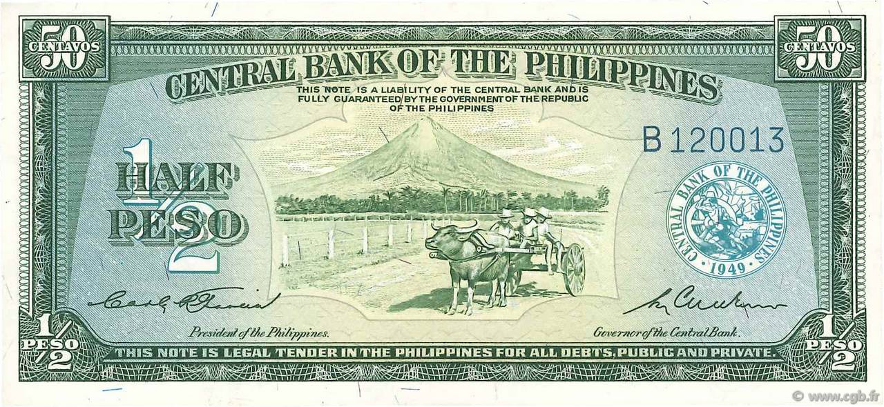 1/2 Peso PHILIPPINES 1949 P.132a SUP
