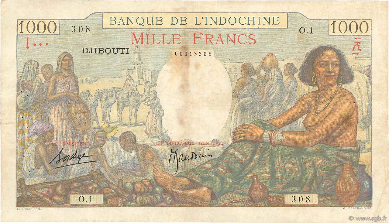 1000 Francs DJIBOUTI  1938 P.10 VF