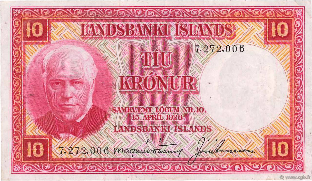 10 Kronur ISLAND  1948 P.33a SS