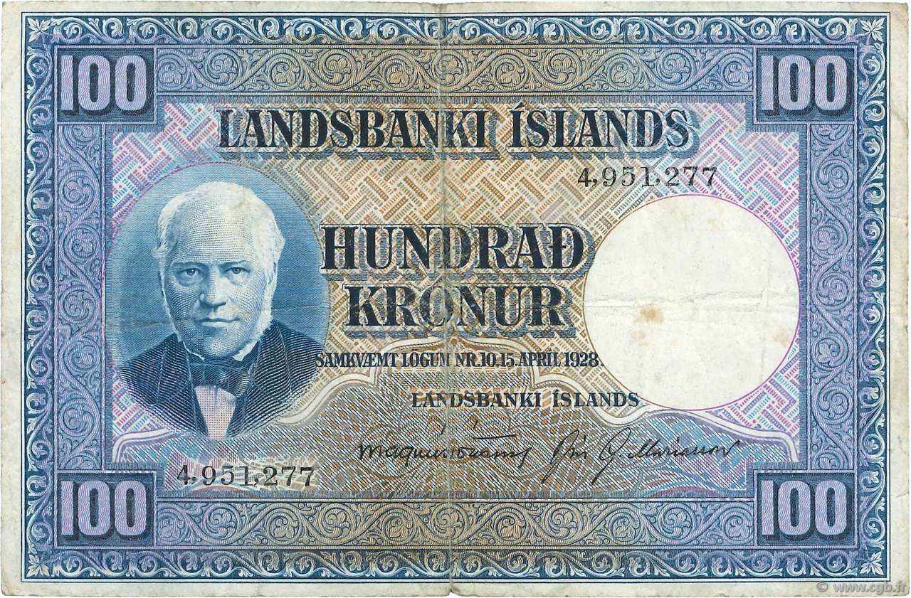 100 Kronur ISLAND  1948 P.35a S
