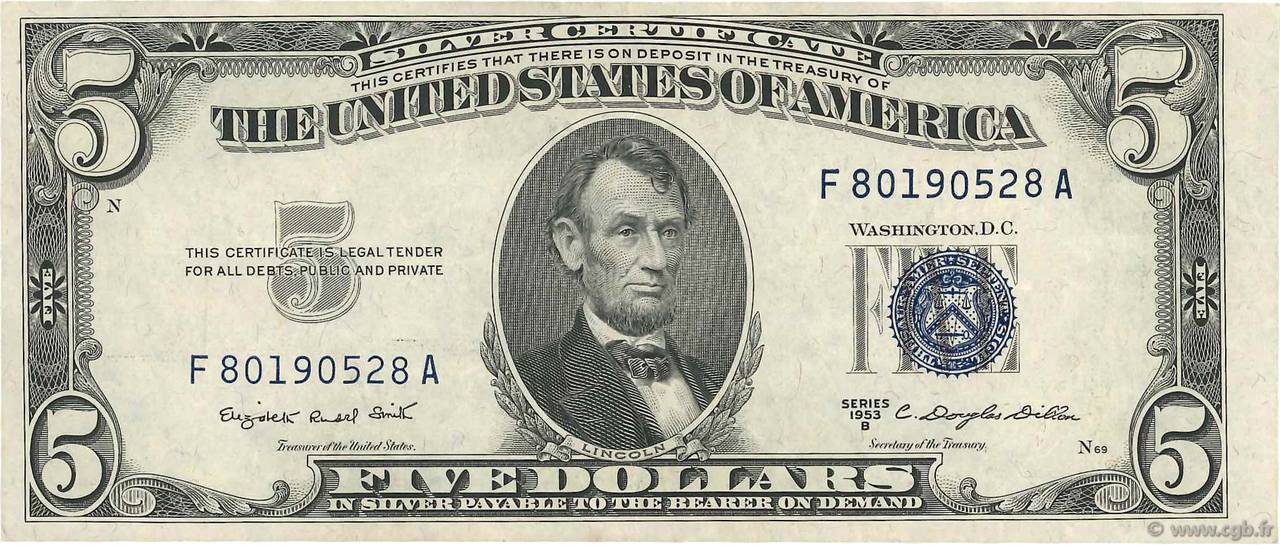 5 Dollars ÉTATS-UNIS D AMÉRIQUE  1953 P.417b TTB