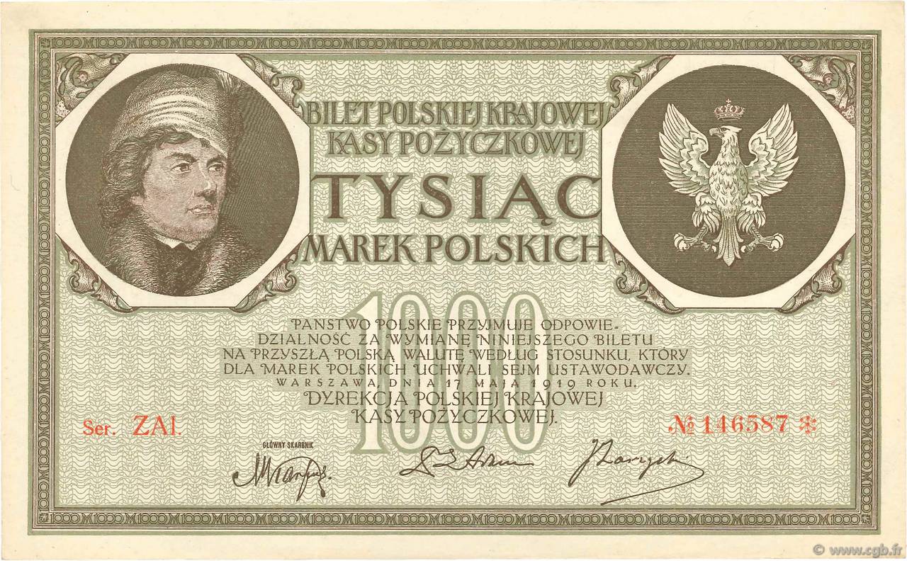 1000 Marek POLOGNE 1919 P.022d SUP+