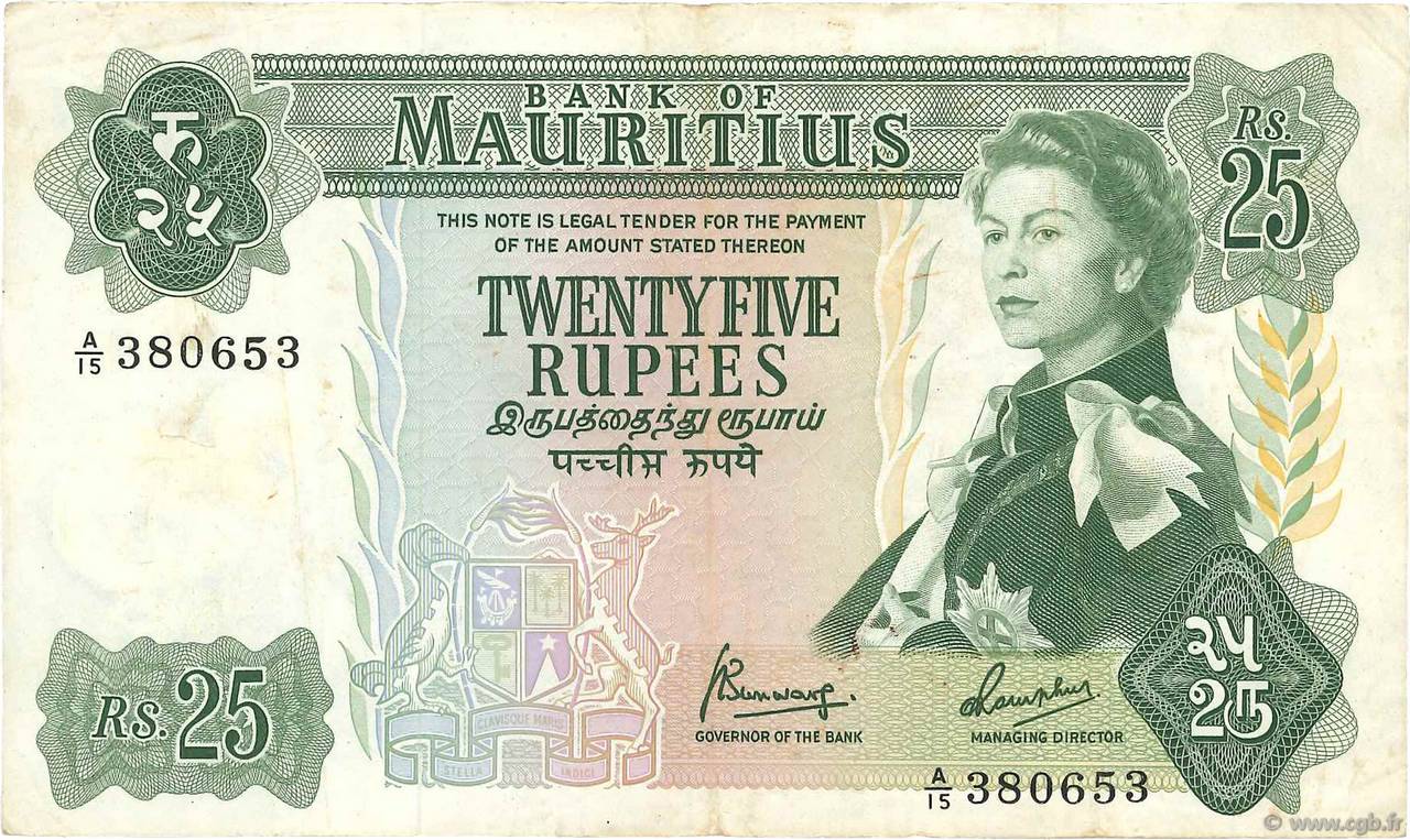25 Rupees ÎLE MAURICE 1967 P.32b TTB