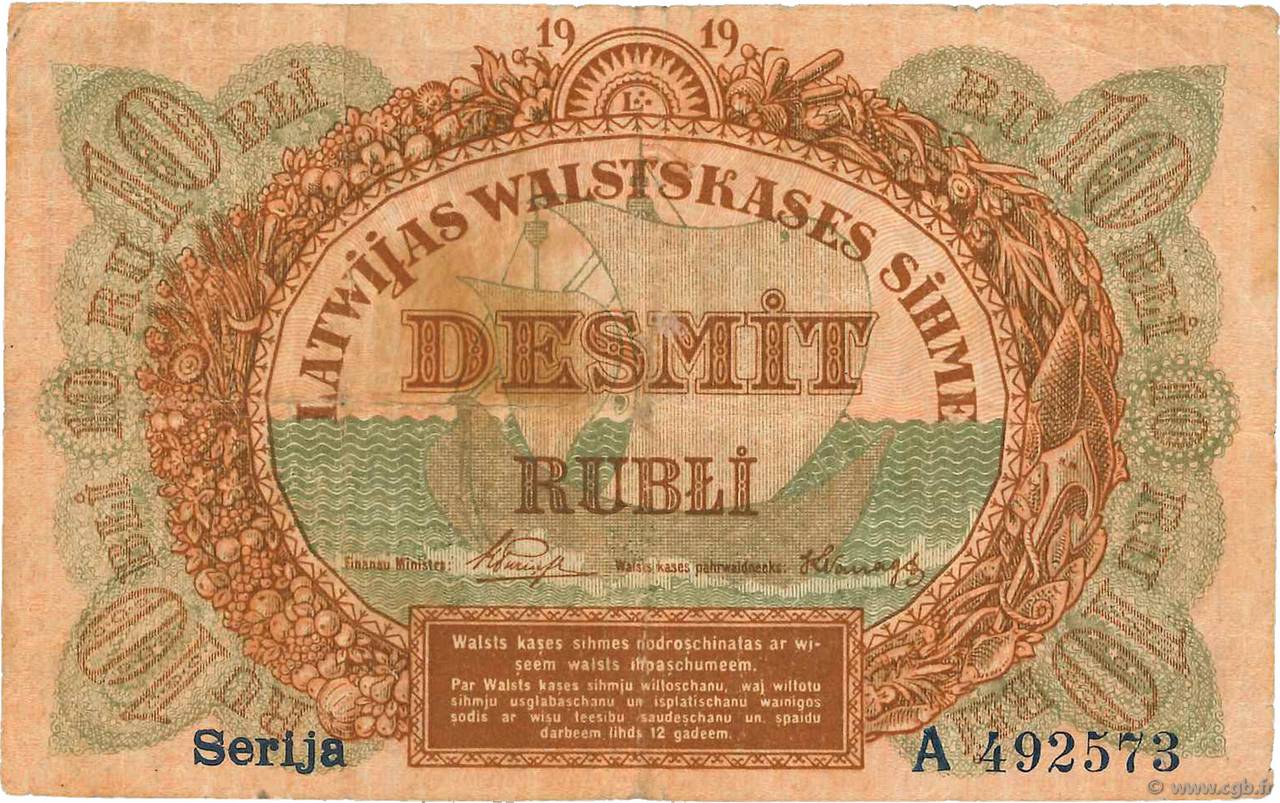 10 Rubli LETTONIE  1919 P.04d TB