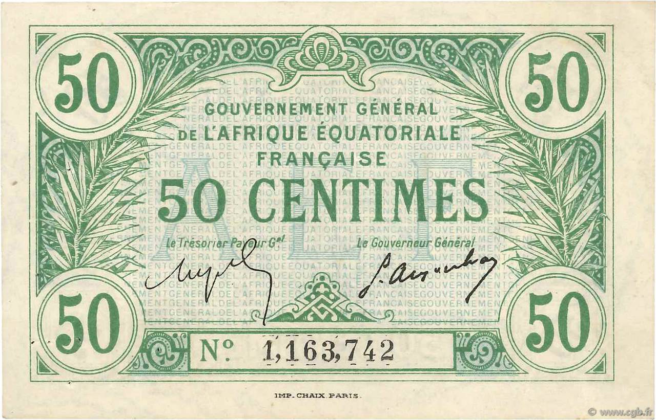 50 Centimes AFRIQUE ÉQUATORIALE FRANÇAISE  1917 P.01b EBC