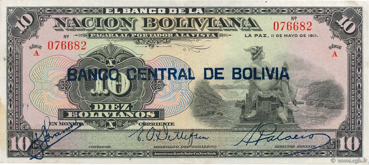 10 Bolivianos BOLIVIE 1929 P.114a SPL