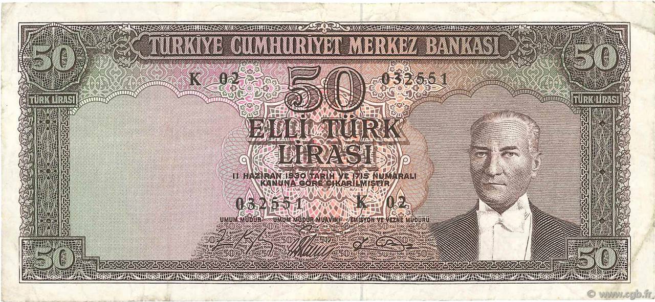 50 Lira TURKEY  1965 P.175 VF