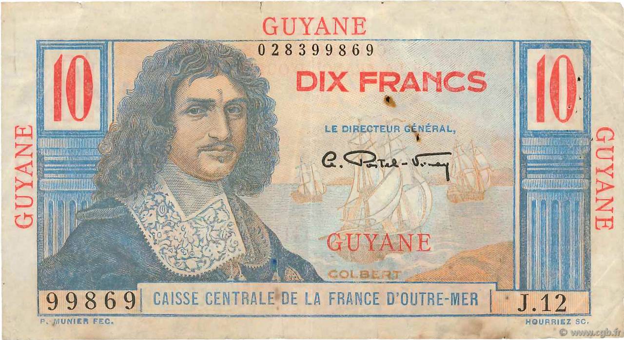 10 Francs Colbert FRENCH GUIANA  1946 P.20 F