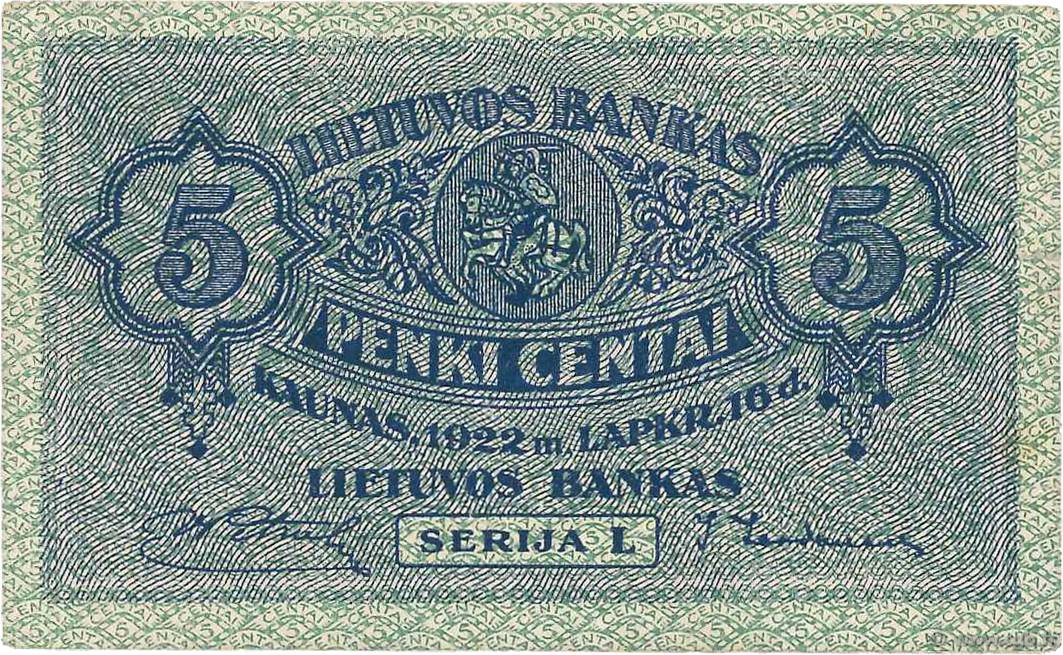 5 Centai LITHUANIA  1922 P.09a VF