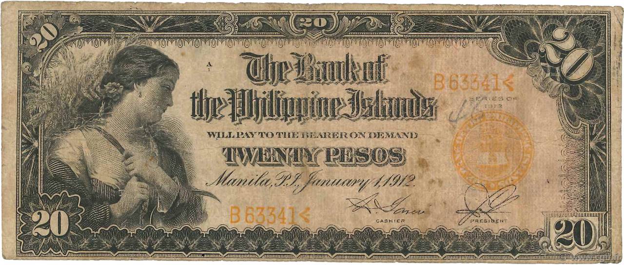 20 Pesos FILIPPINE  1912 P.009b q.MB