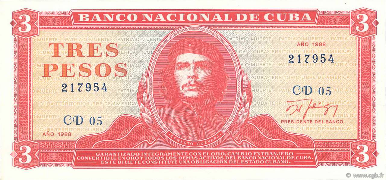 3 Pesos CUBA  1988 P.107b SC+