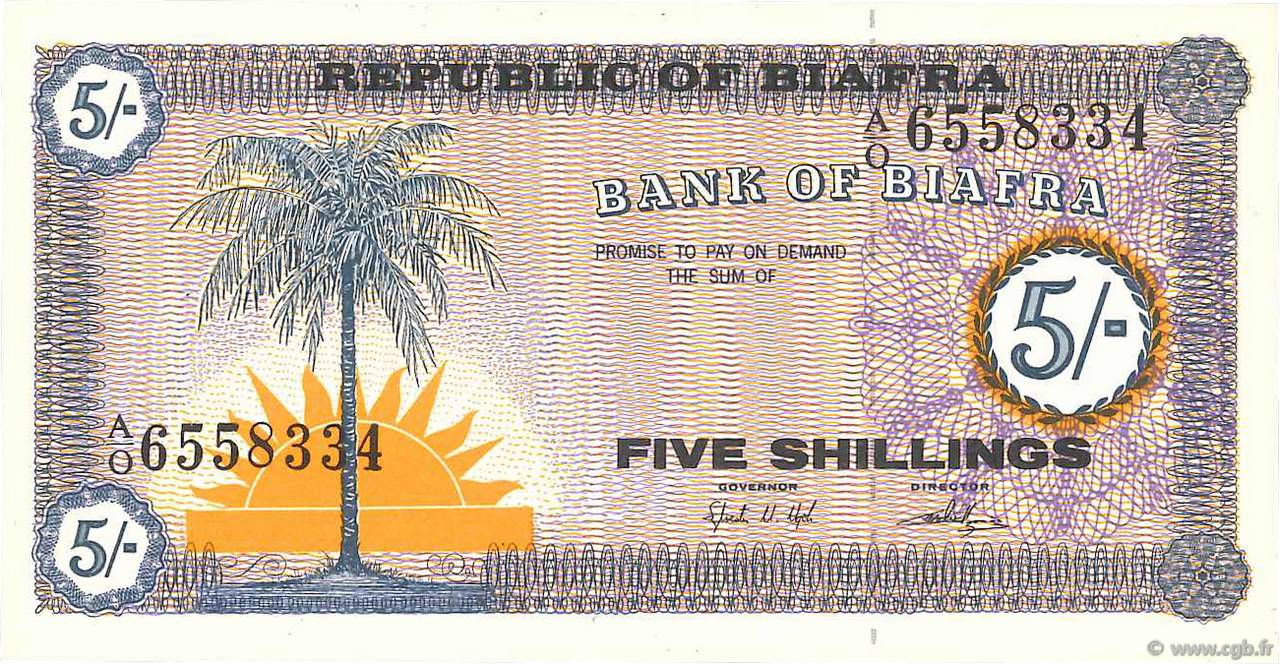 5 Shillings BIAFRA  1967 P.01 FDC