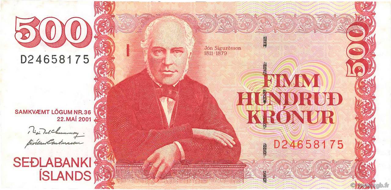 500 Kronur ICELAND  2001 P.58a UNC