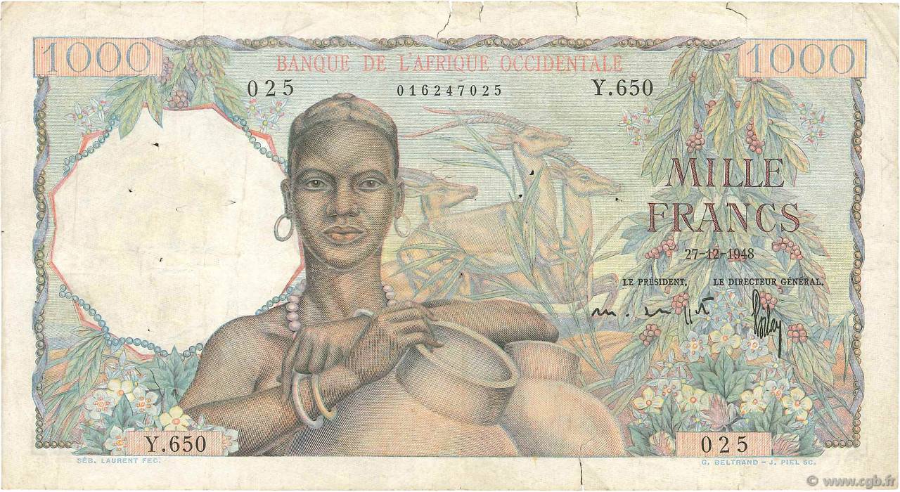 1000 Francs FRENCH WEST AFRICA  1948 P.42 F-