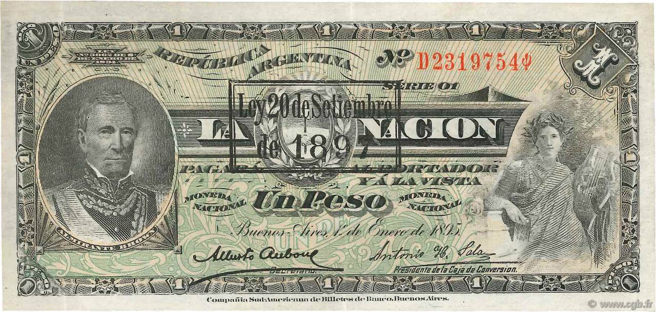 1 Peso ARGENTINE  1895 P.218a SUP