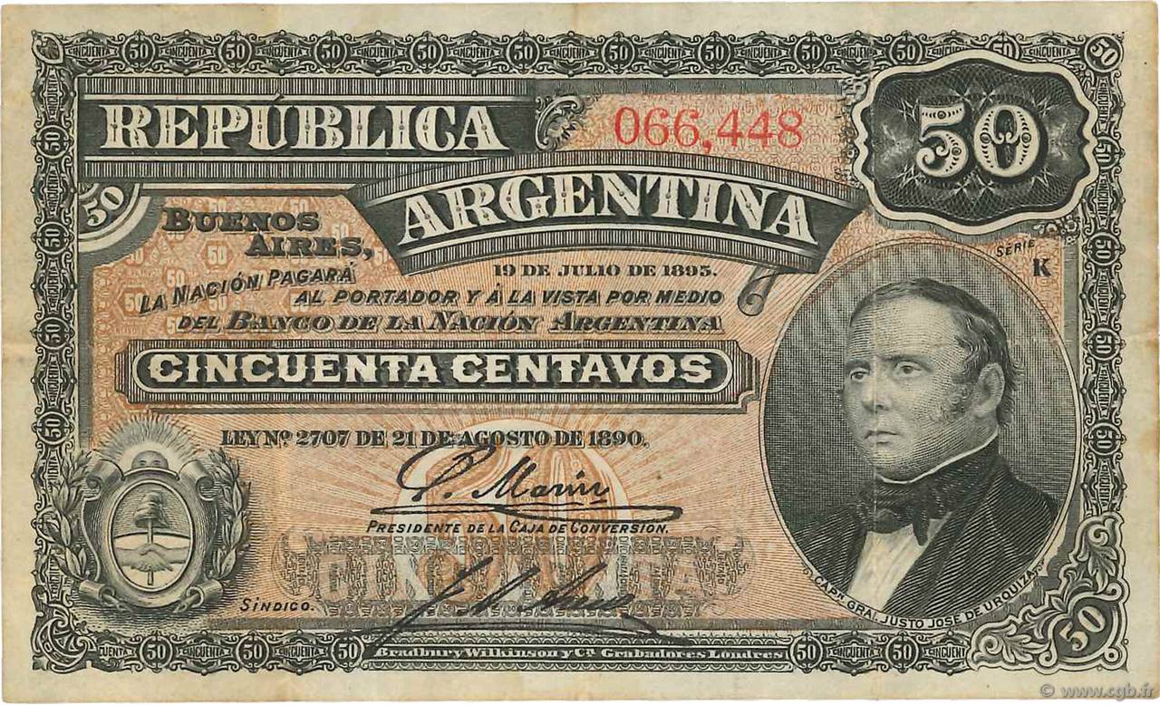 50 Centavos ARGENTINE  1895 P.230a TTB