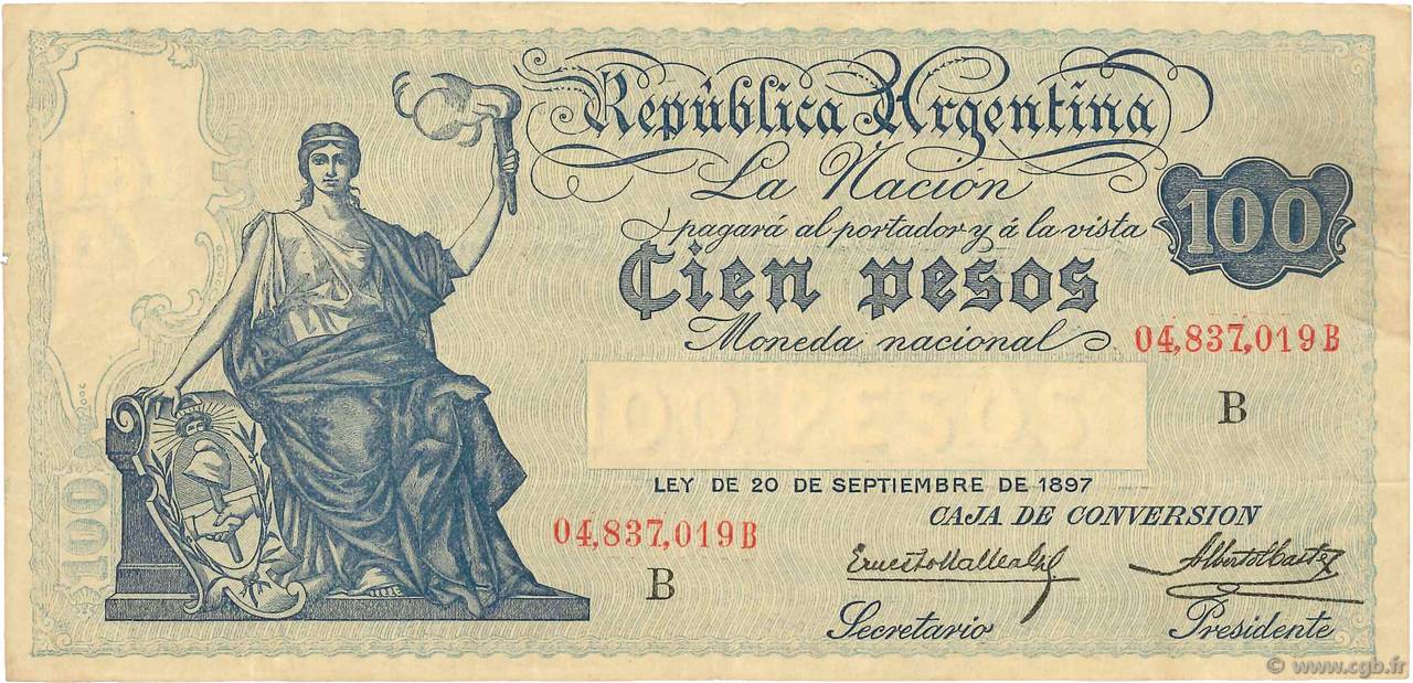 100 Pesos ARGENTINE  1926 P.247b TTB