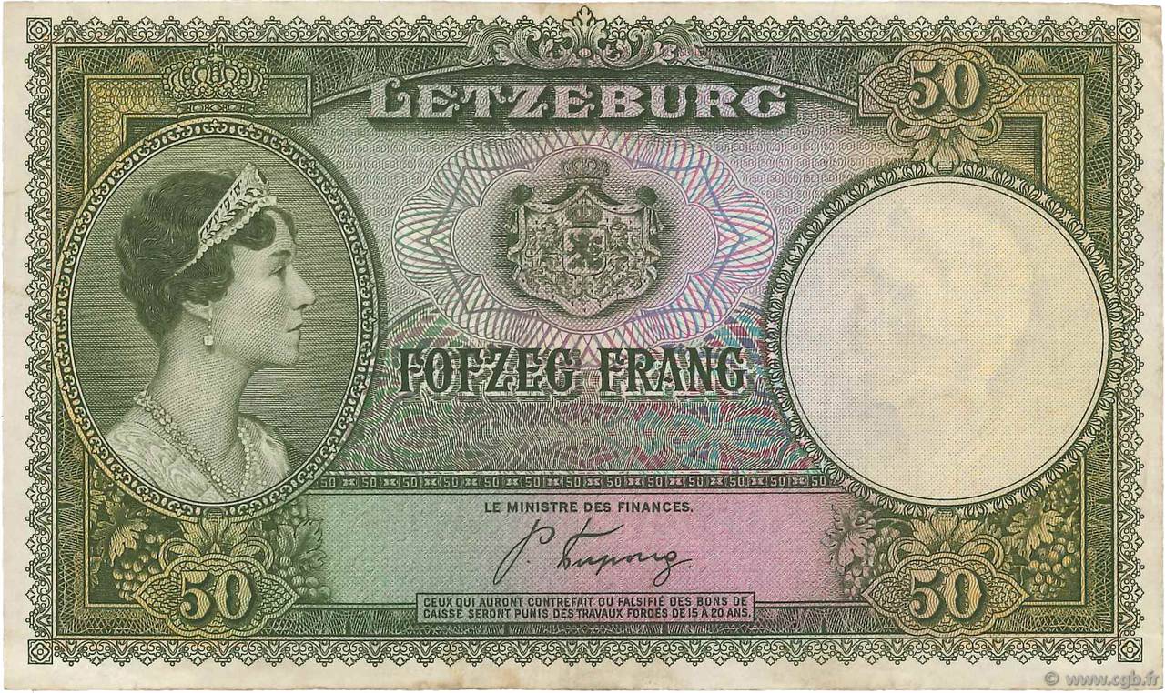 50 Francs LUSSEMBURGO  1944 P.46a BB