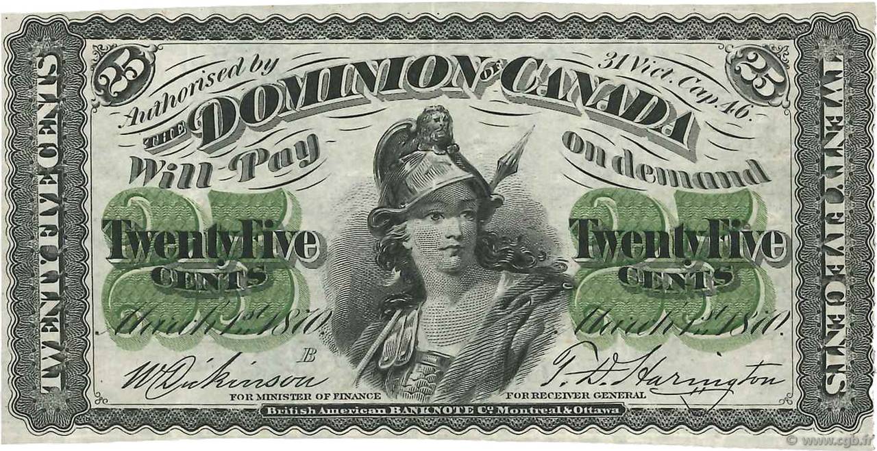 25 Cents CANADA  1870 P.008c TTB
