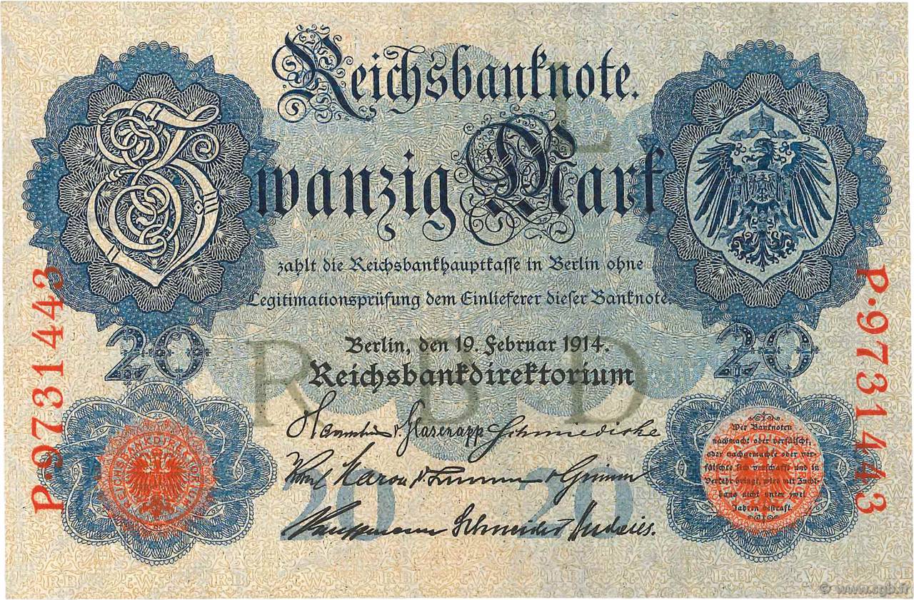 20 Mark ALLEMAGNE  1914 P.046b SUP+