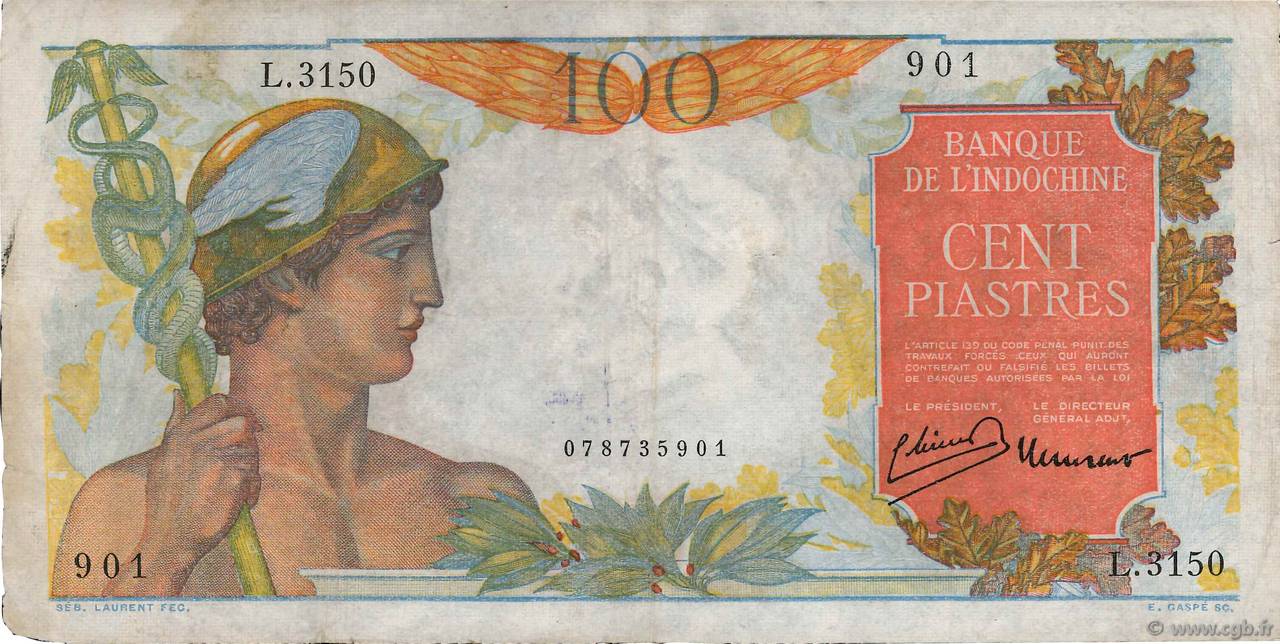 100 Piastres INDOCHINE FRANÇAISE  1947 P.082b pr.TTB