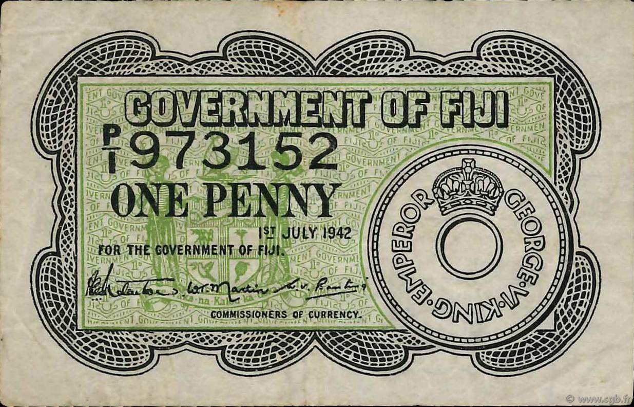 1 Penny FIDJI 1942 P.047a TTB