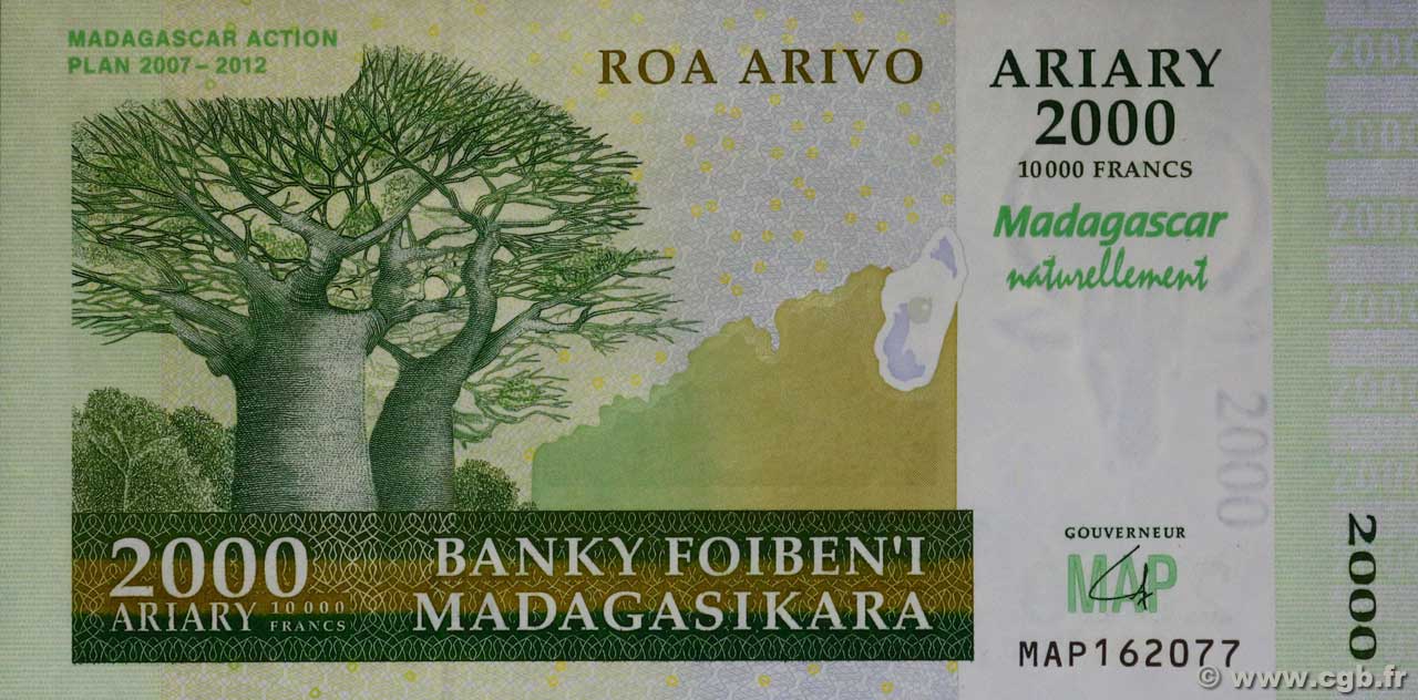 10000 Francs - 2000 Ariary Commémoratif MADAGASCAR  2007 P.093 NEUF