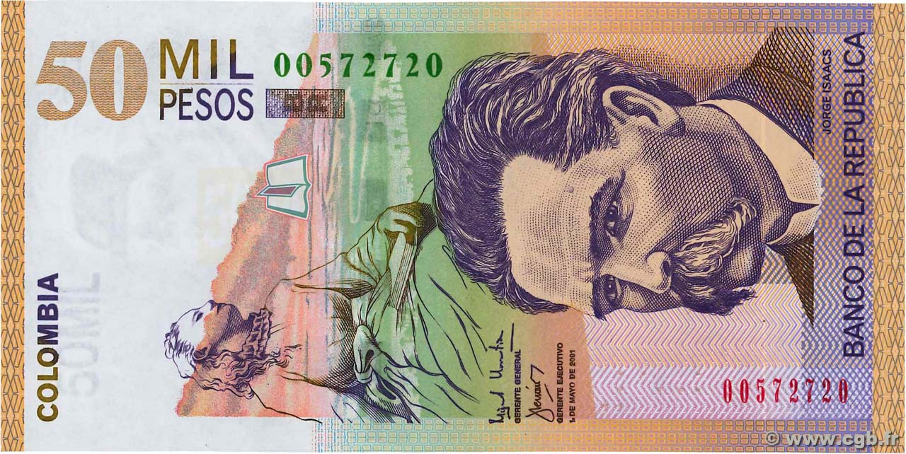 50000 Pesos COLOMBIA 2001 P.455a UNC
